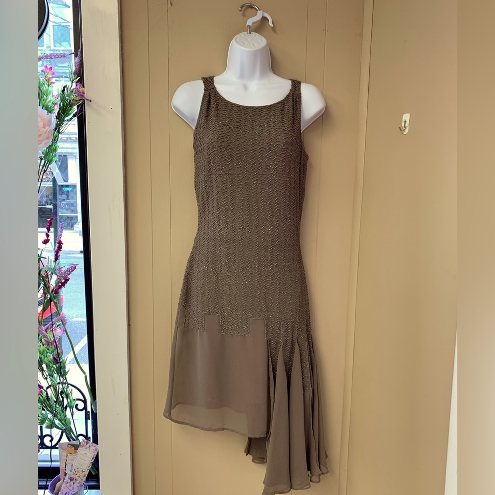 Reiss Beaded Dress Dark Taupe Size 2